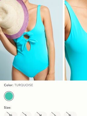 Mara Hoffman Turquoise One-Piece Swimsuit with Front Keyhole Tie, Anthropologie